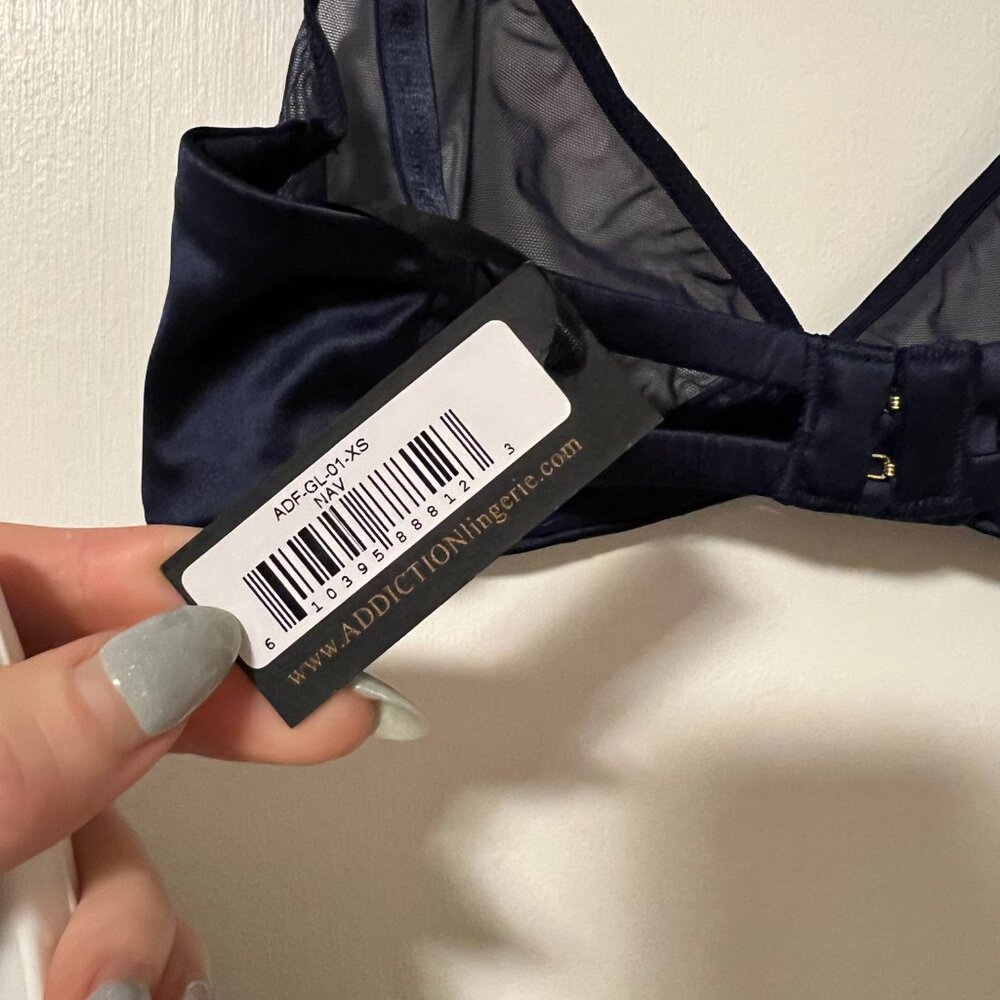 Addiction Lingerie Mesh Bra and Underwear in Navy Blue Size Extra Small - Picture 5 of 5